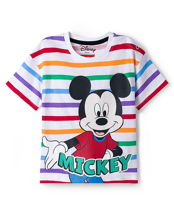 Babyhug Disney Single Jersey Knit Half Sleeves T-Shirts & Shorts Set with Mickey Mouse Graphics Pack of 2 -Multicolour