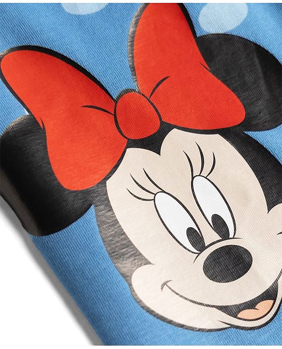 Babyhug Disney Lycra Knit Full Length Polka Dots Printed Leggings With Minnie Mouse Graphics - Blue
