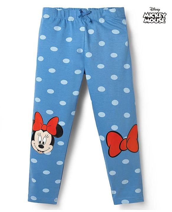 Babyhug Disney Lycra Knit Full Length Polka Dots Printed Leggings With Minnie Mouse Graphics - Blue