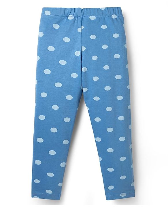 Babyhug Disney Lycra Knit Full Length Polka Dots Printed Leggings With Minnie Mouse Graphics - Blue