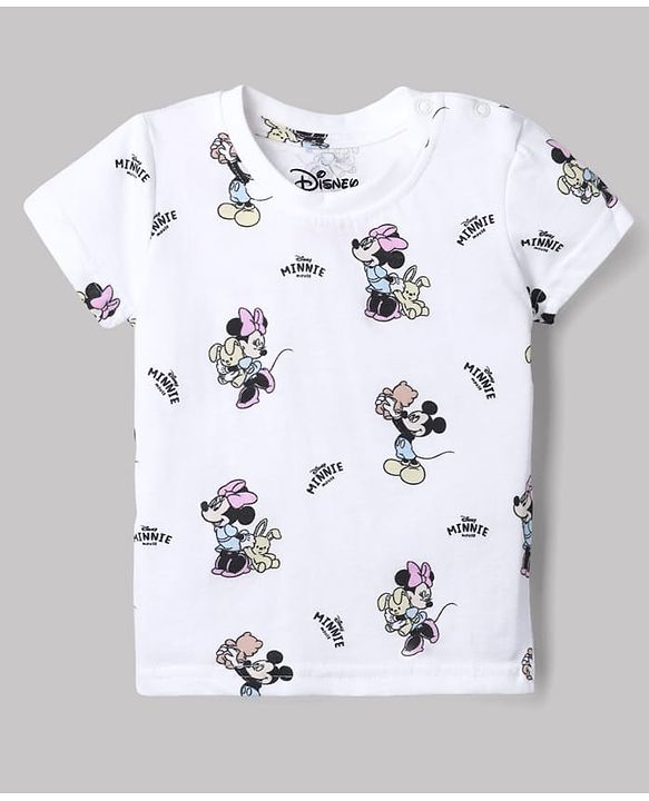 Babyhug Disney 100% Cotton Single Jersey Knit Half Sleeves Tshirts With Minnie Mouse Print Pack Of 2 - Pink & White