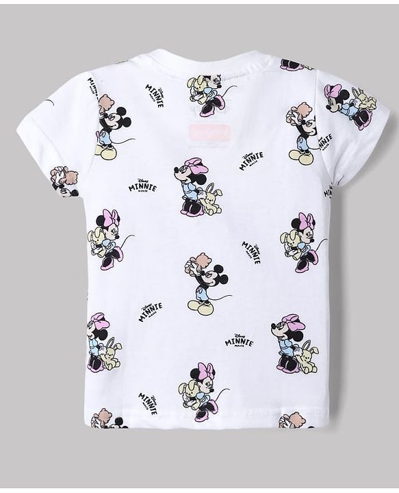 Babyhug Disney 100% Cotton Single Jersey Knit Half Sleeves Tshirts With Minnie Mouse Print Pack Of 2 - Pink & White