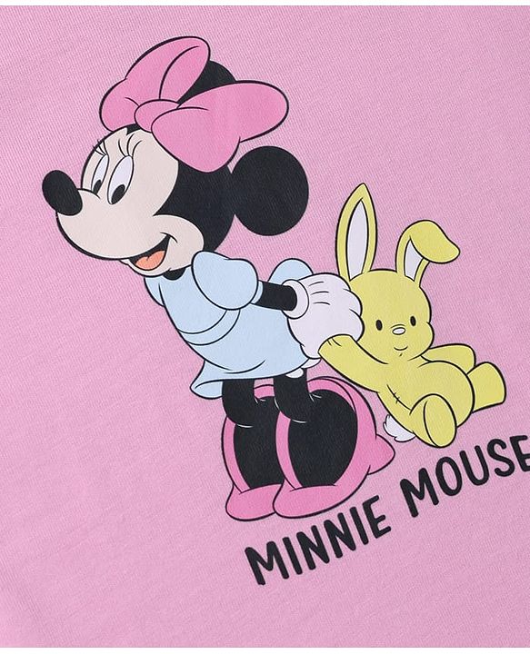 Babyhug Disney 100% Cotton Single Jersey Knit Half Sleeves Tshirts With Minnie Mouse Print Pack Of 2 - Pink & White