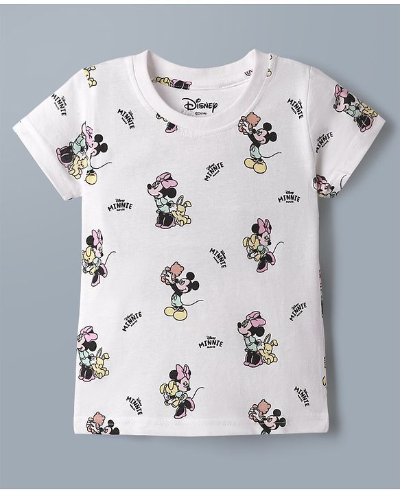 Babyhug Disney 100% Cotton Single Jersey Knit Half Sleeves Tshirts With Minnie Mouse Print Pack Of 2 - Pink & White