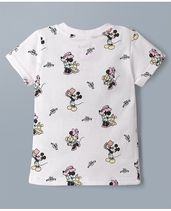 Babyhug Disney 100% Cotton Single Jersey Knit Half Sleeves Tshirts With Minnie Mouse Print Pack Of 2 - Pink & White