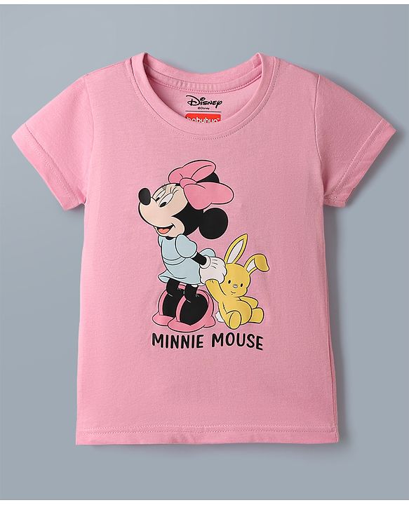 Babyhug Disney 100% Cotton Single Jersey Knit Half Sleeves Tshirts With Minnie Mouse Print Pack Of 2 - Pink & White