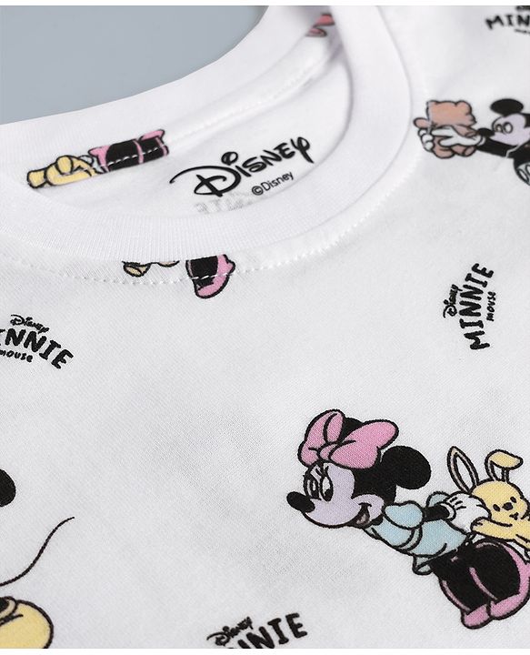 Babyhug Disney 100% Cotton Single Jersey Knit Half Sleeves Tshirts With Minnie Mouse Print Pack Of 2 - Pink & White