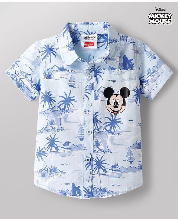 Babyhug Disney Poplin Woven Half Sleeves Shirt With Mickey & Friends Graphic - Blue