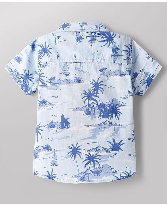 Babyhug Disney Poplin Woven Half Sleeves Shirt With Mickey & Friends Graphic - Blue