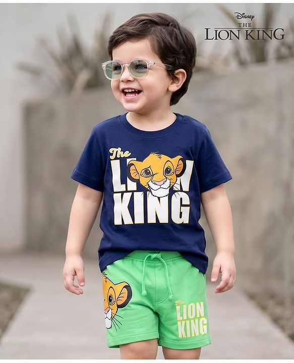 Babyhug Single Jersey Knit Half Sleeves T-Shirt & Shorts Set With Lion King Graphics - Multicolor