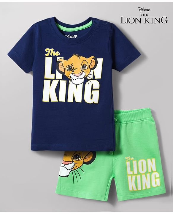 Babyhug Single Jersey Knit Half Sleeves T-Shirt & Shorts Set With Lion King Graphics - Multicolor
