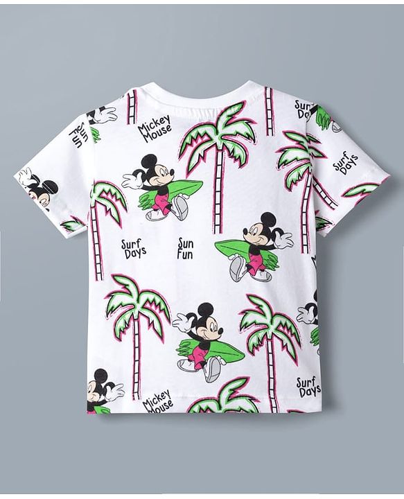 Babyhug Disney 100% Cotton Knit Half Sleeves T-Shirt & Shorts Set With Mickey Mouse Graphics - Light Green