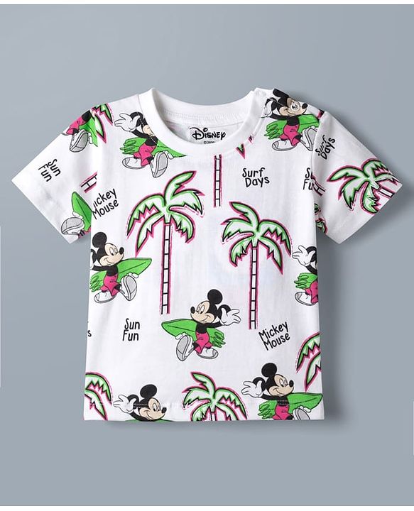 Babyhug Disney 100% Cotton Knit Half Sleeves T-Shirt & Shorts Set With Mickey Mouse Graphics - Light Green