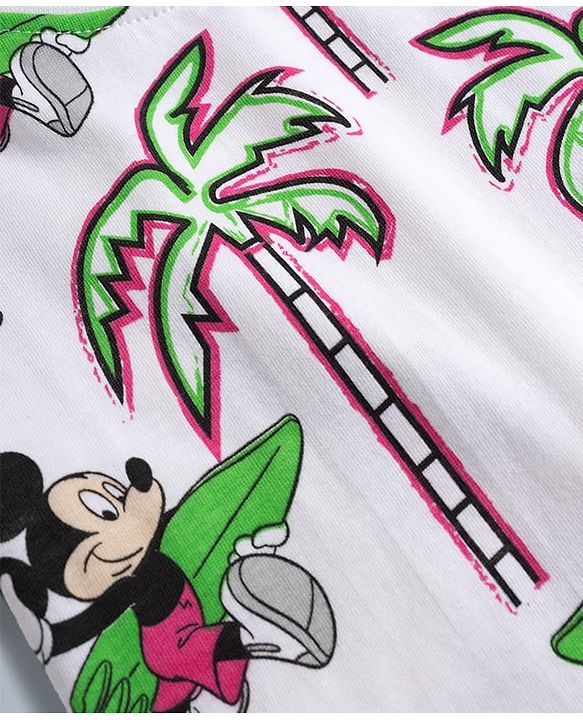 Babyhug Disney 100% Cotton Knit Half Sleeves T-Shirt & Shorts Set With Mickey Mouse Graphics - Light Green