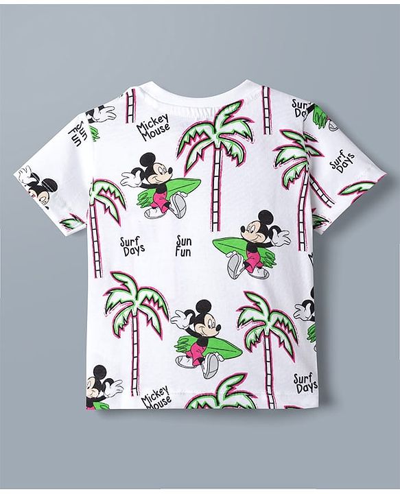 Babyhug Disney 100% Cotton Knit Half Sleeves T-Shirt & Shorts Set With Mickey Mouse Graphics - Light Green