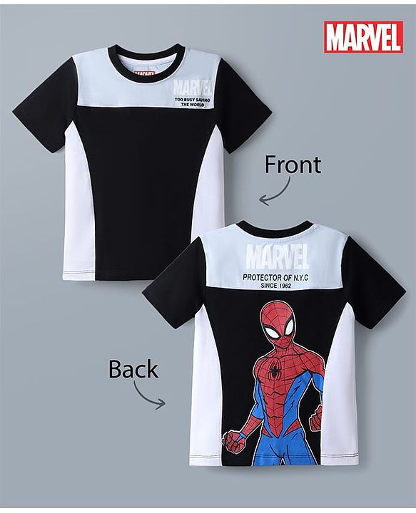 Babyhug Marvel 100% Cotton Knit Half Sleeves T-Shirt With Spider Man Graphic - Light Blue