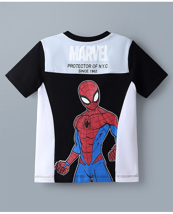 Babyhug Marvel 100% Cotton Knit Half Sleeves T-Shirt With Spider Man Graphic - Light Blue