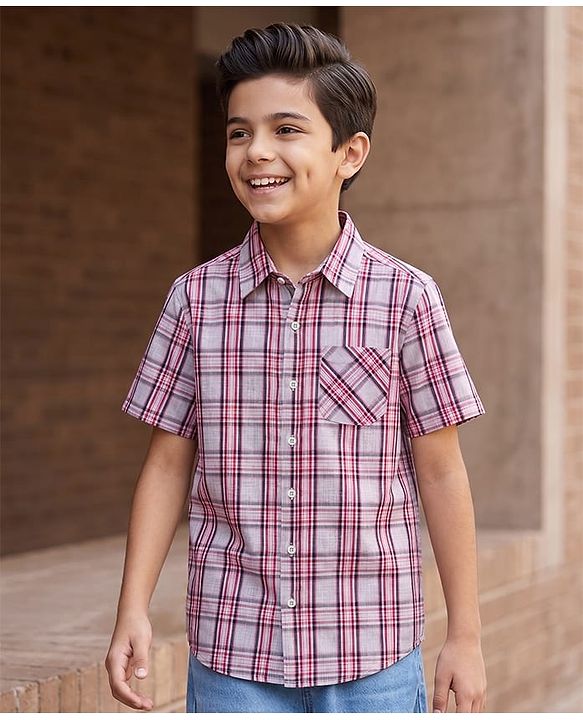 Pine Kids Cotton Woven Checks Shirts Half Sleeves Collar Multi Color 4-5 Years