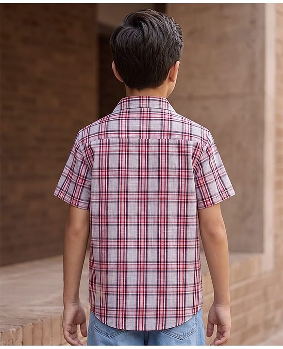 Pine Kids Cotton Woven Checks Shirts Half Sleeves Collar Multi Color 4-5 Years