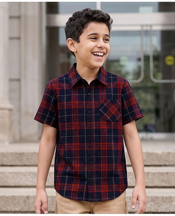 Pine Kids Cotton Woven Shirt Half Sleeves Checks Multi Color 4-5 Years