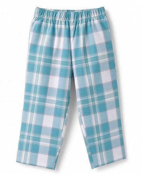 Babyhug Cotton Woven Full Sleeves Checked Co-Ords Shirt & Pyjama Night Suit - Light Blue