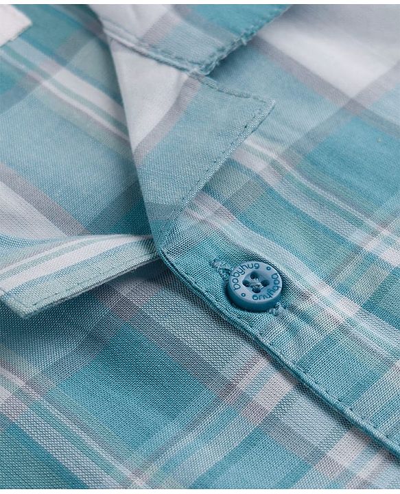 Babyhug Cotton Woven Full Sleeves Checked Co-Ords Shirt & Pyjama Night Suit - Light Blue