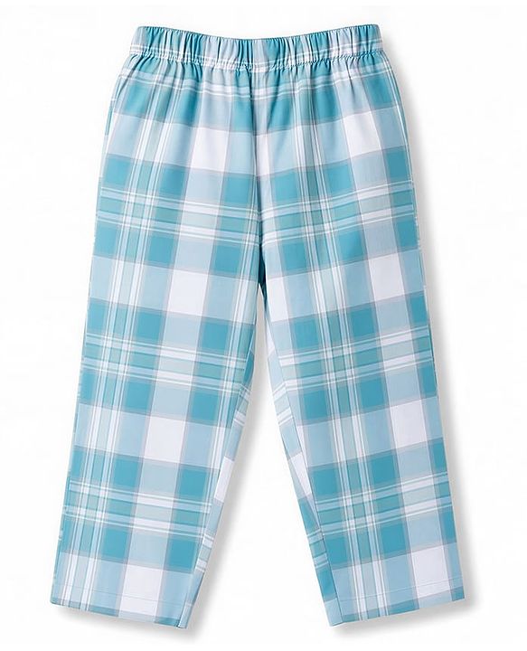 Babyhug Cotton Woven Full Sleeves Checked Co-Ords Shirt & Pyjama Night Suit - Light Blue