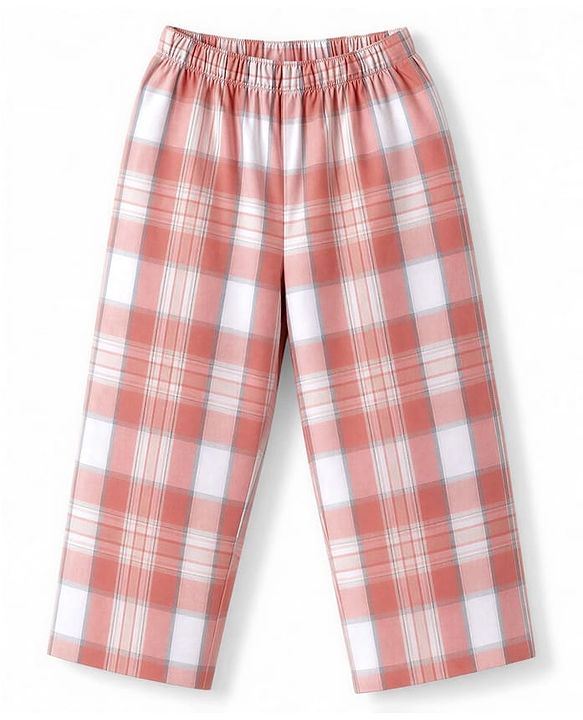 Babyhug Cotton Woven Full Sleeves Checked Co-Ords Shirt & Pyjama Night Suit - Coral