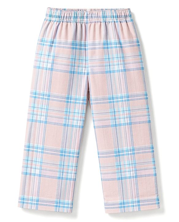 Babyhug Cotton Knit Full Sleeves Shirt & Pyjama Night Suit with Checks - Peach & Blue