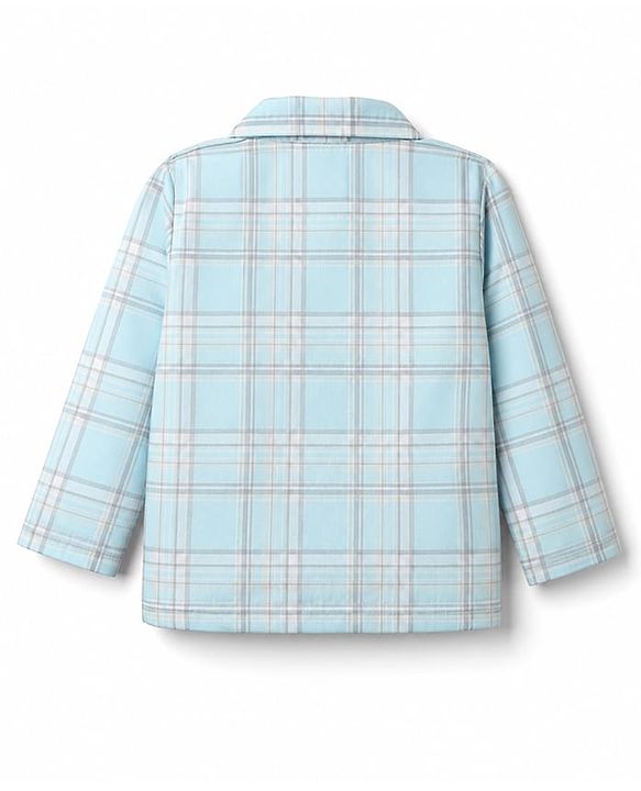 Babyhug Cotton Knit Full Sleeves Shirt & Pyjama Night Suit with Checks - Light Blue