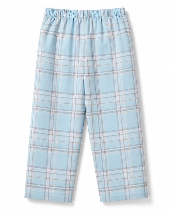 Babyhug Cotton Knit Full Sleeves Shirt & Pyjama Night Suit with Checks - Light Blue