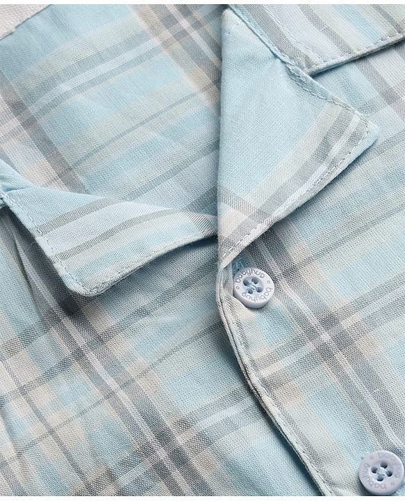 Babyhug Cotton Knit Full Sleeves Shirt & Pyjama Night Suit with Checks - Light Blue