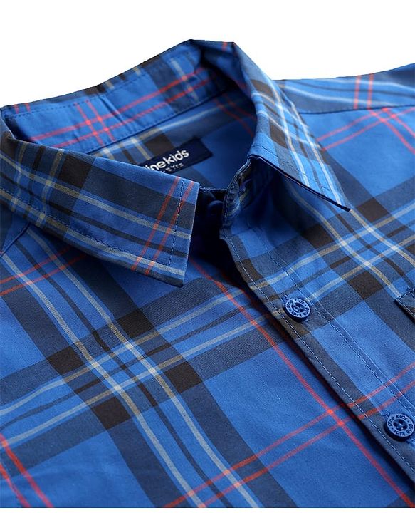 Pine Kids Cotton Woven Checks Shirt Full Sleeves Blue 4-5 Years