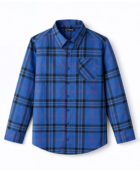 Pine Kids Cotton Woven Checks Shirt Full Sleeves Blue 4-5 Years