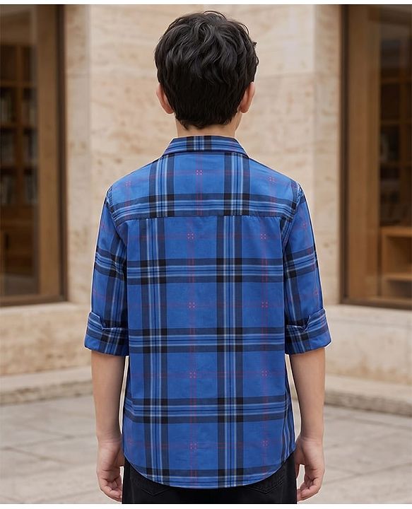 Pine Kids Cotton Woven Checks Shirt Full Sleeves Blue 4-5 Years