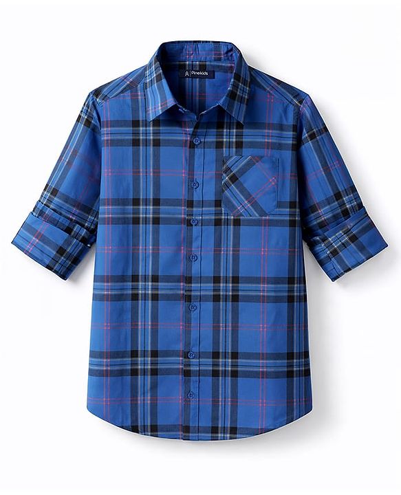 Pine Kids Cotton Woven Checks Shirt Full Sleeves Blue 4-5 Years