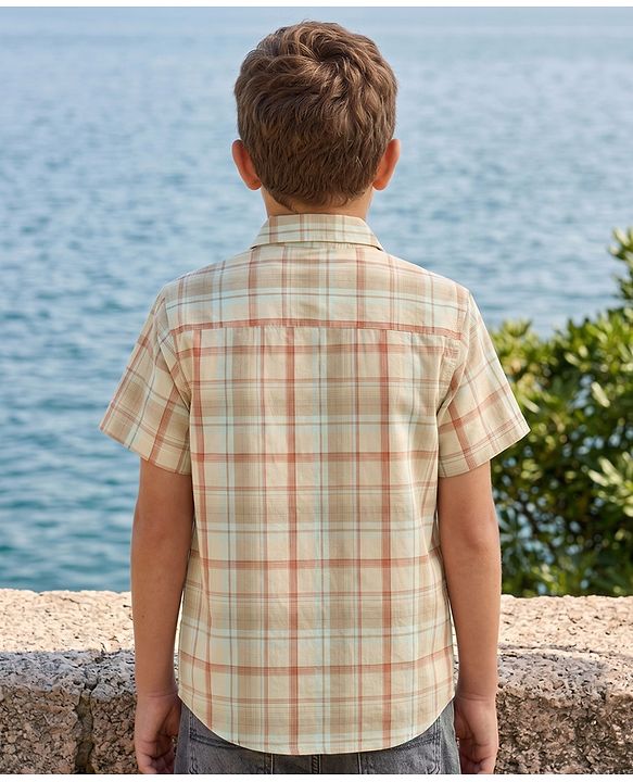 Pine Kids Cotton Woven Half Sleeves Checks Shirt With Printed T-Shirt - Multicolor