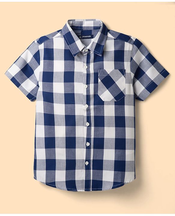 Pine Kids Cotton Woven Half Sleeves Checks Shirt With Printed T-Shirt - Multicolor