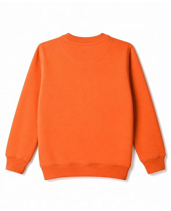 Pine Kids Cotton Knit Sweatshirt with Full Sleeves and Skate Text Print - Orange
