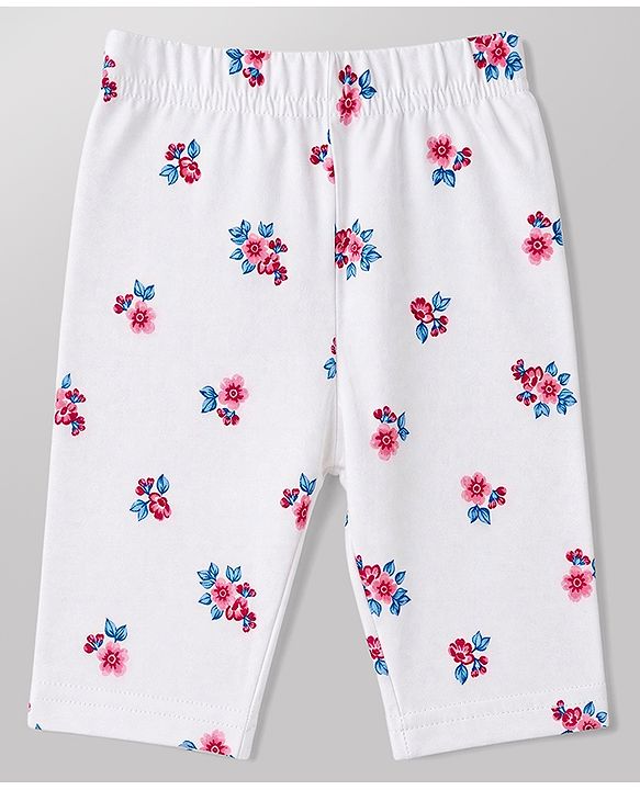 Babyhug Cotton Knit Three Fourth Leggings With Polka Dot & Floral Print Pack of 3 - Red White & Pink