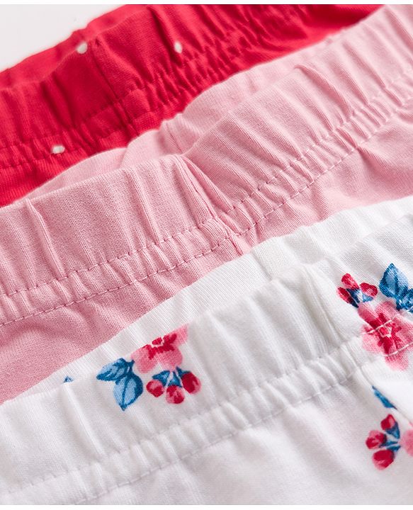 Babyhug Cotton Knit Three Fourth Leggings With Polka Dot & Floral Print Pack of 3 - Red White & Pink