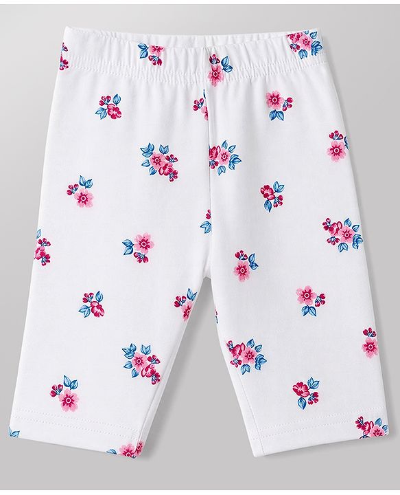 Babyhug Cotton Knit Three Fourth Leggings With Polka Dot & Floral Print Pack of 3 - Red White & Pink