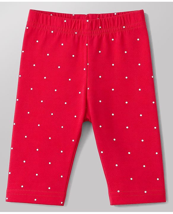 Babyhug Cotton Knit Three Fourth Leggings With Polka Dot & Floral Print Pack of 3 - Red White & Pink