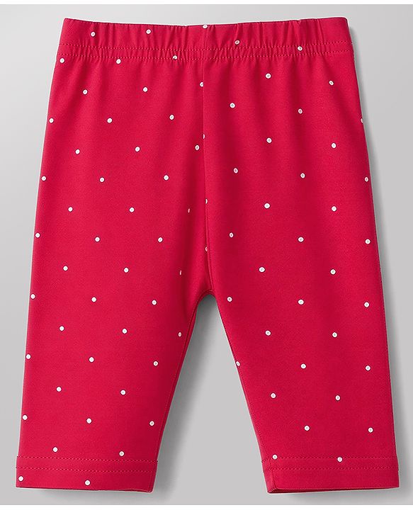 Babyhug Cotton Knit Three Fourth Leggings With Polka Dot & Floral Print Pack of 3 - Red White & Pink