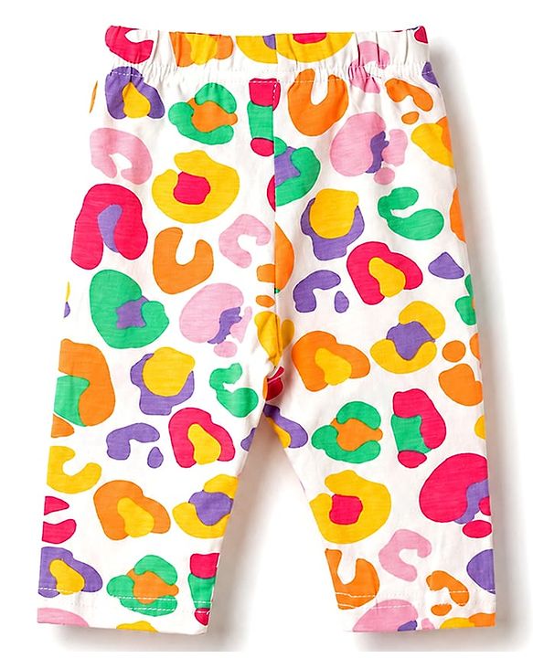 Babyhug Cotton Knit Knee Length Floral Printed Three Fourth Leggings Pack Of 3 - Red Mustard & White