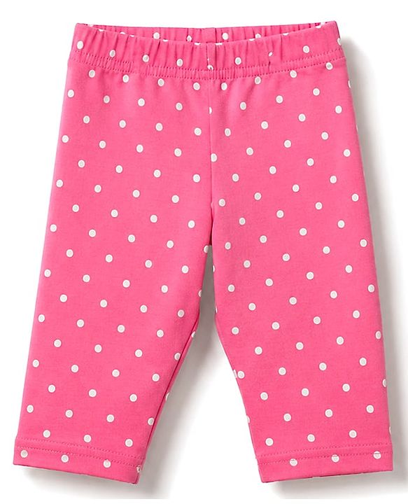 Babyhug Cotton Knit Knee Length Floral Printed Three Fourth Leggings Pack Of 3 - Red Mustard & White