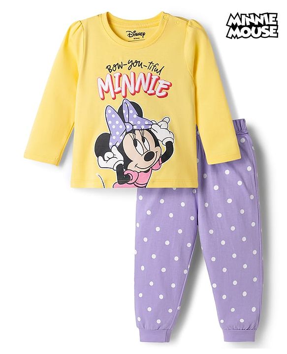 Babyhug Disney Single Jersey Knit Full Sleeves T-Shirt & Pyjama Night Suit with Minnie Graphics - Multicolour