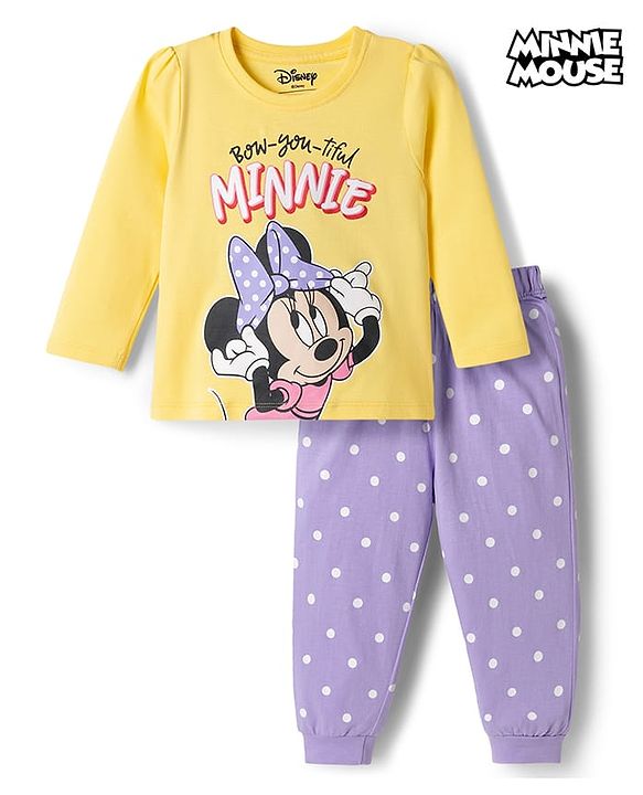 Babyhug Disney Single Jersey Knit Full Sleeves T-Shirt & Pyjama Night Suit with Minnie Graphics - Multicolour