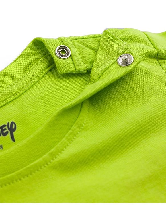 Babyhug Disney Single Jersey Knit Full Sleeves Pyjama Night Suit with Mickey Mouse Graphics - Limegreen