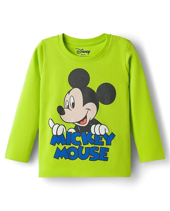 Babyhug Disney Single Jersey Knit Full Sleeves Pyjama Night Suit with Mickey Mouse Graphics - Limegreen